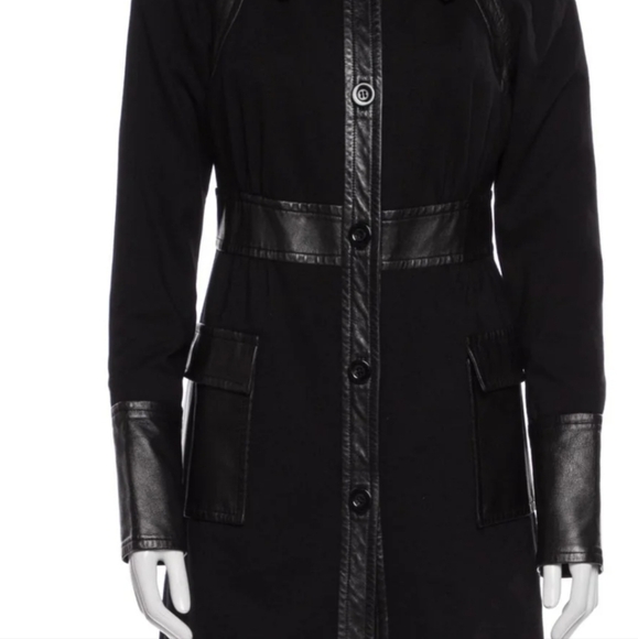 DIANE VON FURSTENBERG Black Button Front Coat 100% Leather Trim Wms Size… - Picture 3 of 7